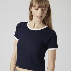 Blue and White Ringer Jersey Crop Top by Topshop
